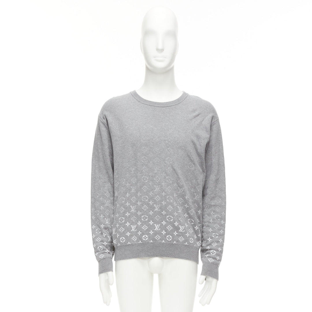 LOUIS VUITTON grey white ombre LV logo monogram crew sweatshirt L