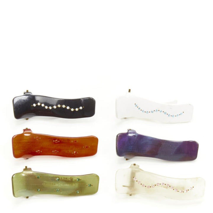 CHIC & MODE Alexandre Zouari LOT OF 6 crystal embellished plastic hair clips