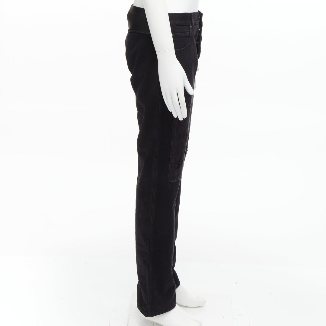 CALVIN KLEIN 205W39NYC Raf Simons black distressed satin patch washed jeans 31"