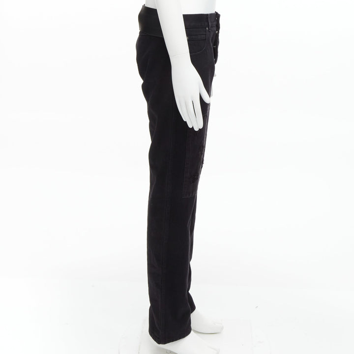 CALVIN KLEIN 205W39NYC Raf Simons black distressed satin patch washed jeans 31"