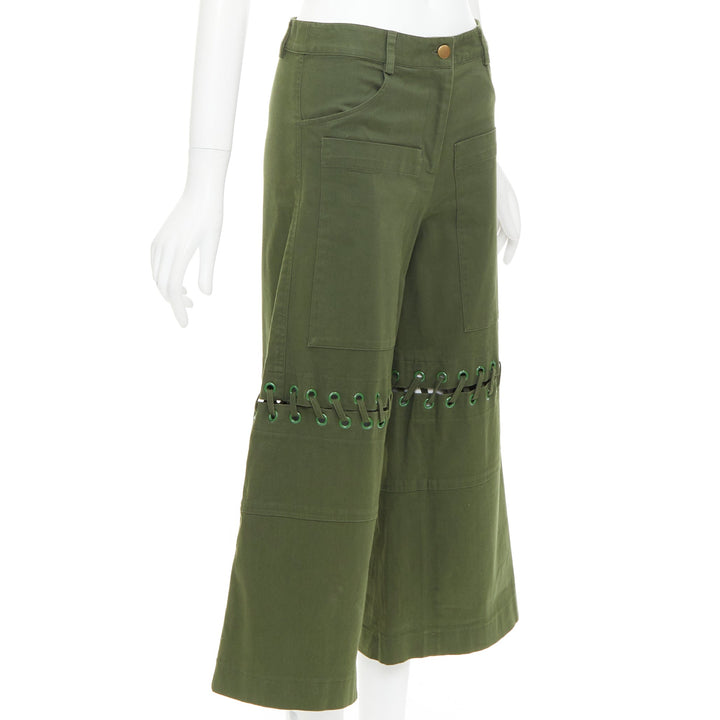 ROSIE ASSOULIN green eyelet lace weaved knee culotte pants US2 S