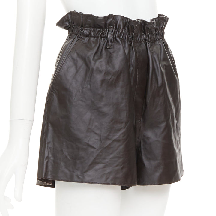 FORTE FORTE Parrrs chocolate brown leather paperbag waist shorts Sz.1 S