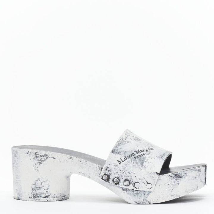 MAISON MARGIELA Tabi white painted cone heel wooden clog sandals EU35