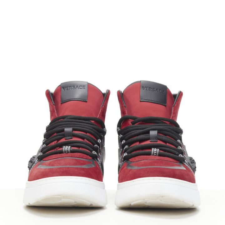 VERSACE red suede Medusa emblem nastro logo ribbon high top sneakers EU40
