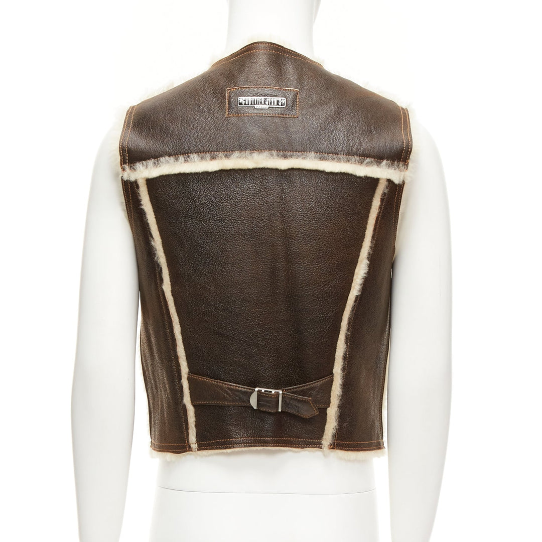 JEAN PAUL GAULTIER JEANS Vintage brown shearling lined logo zip vest FR42 XXS