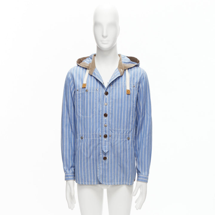 JUNYA WATANABE MAN 2013 blue brown cotton linen striped deconstructed parka M