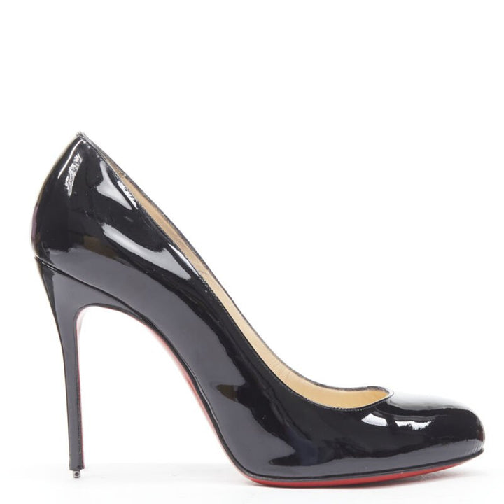 CHRISTIAN LOUBOUTIN Fifille 100 black patent round toe stiletto pump EU36.5