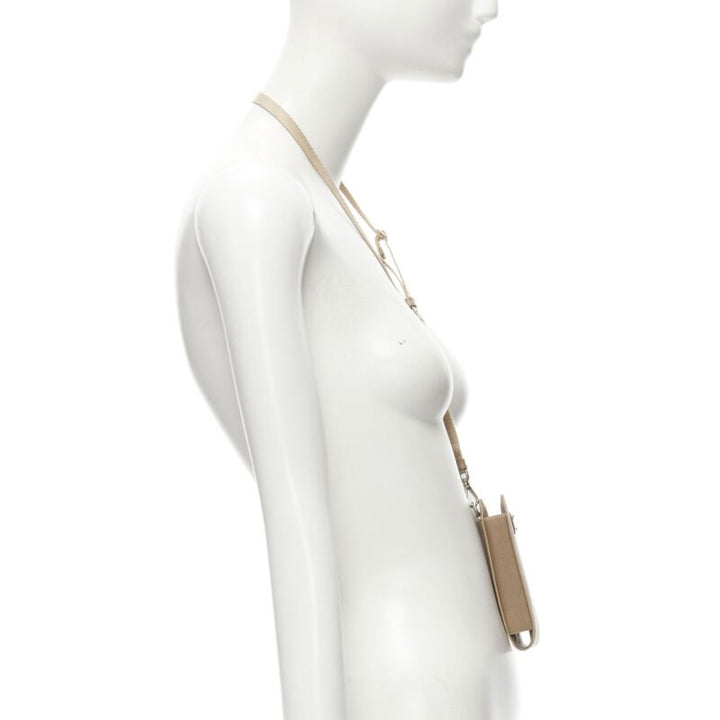 PRADA Symbole Triangle logo saffiano leather Phone lanyard bag beige nude
