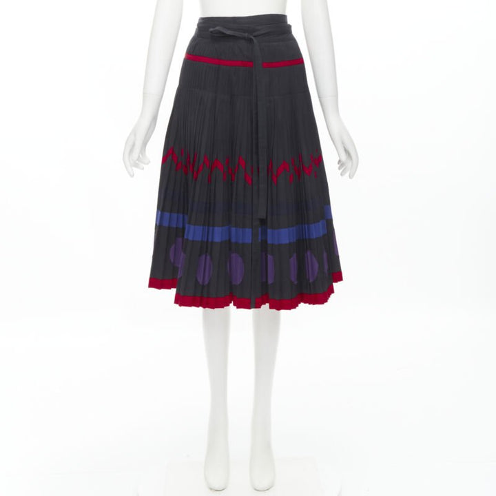 COMME DES GARCONS 1980s black geometric pattern pleated wrapped flared skirt S