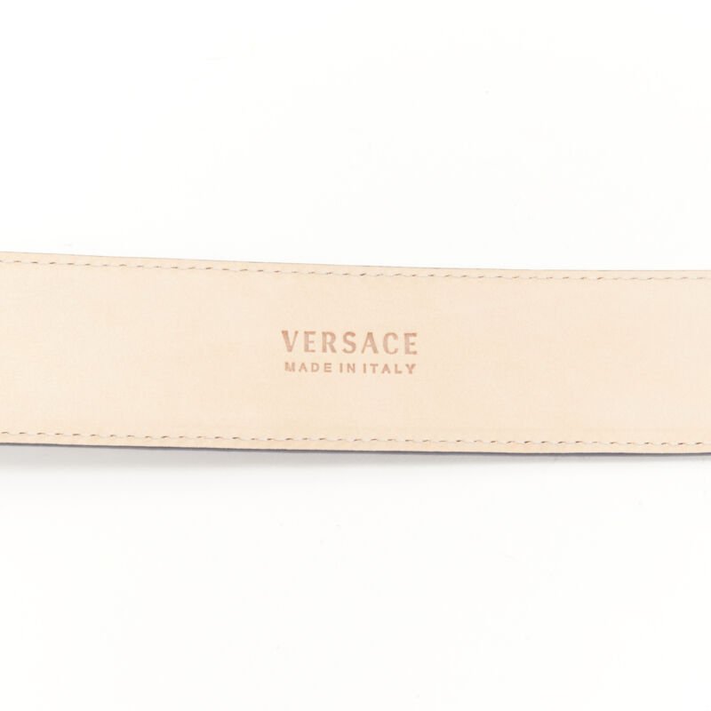 VERSACE $1200 La Medusa silver buckle blue scaled leather belt 115cm 44-48"