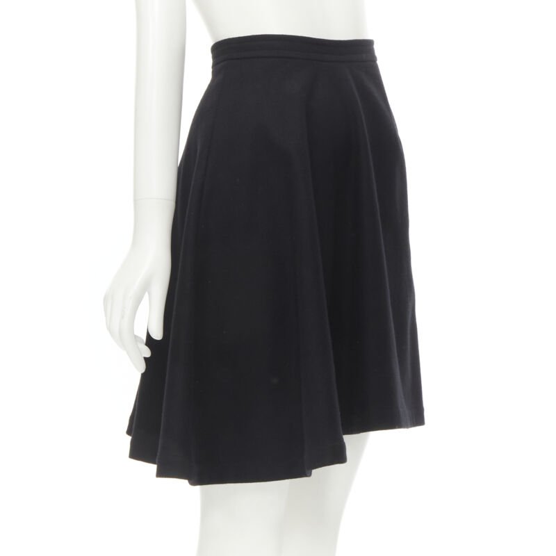 COMME DES GARCONS 1980s Vintage black wool felt asymmetric A-line flared skirt S