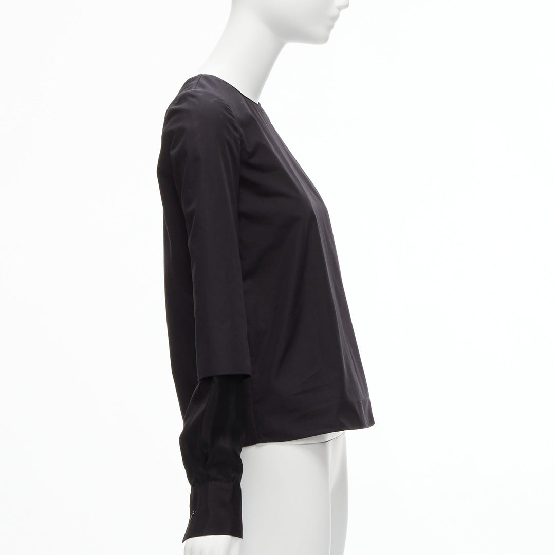 MARNI black cotton layered sleeves minimal crew neck blouse top FR36 S