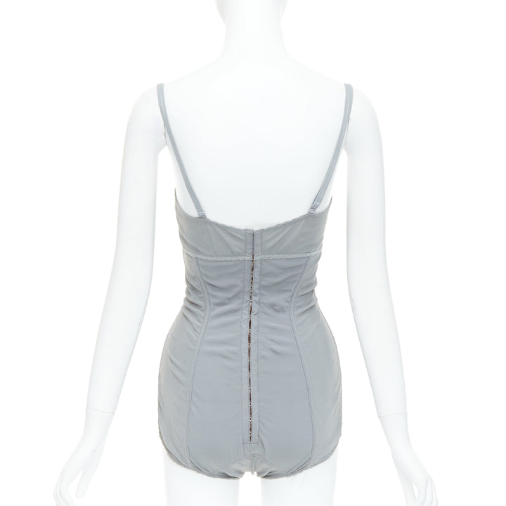 DOLCE GABBANA Vintage grey bow lace fitted boned bustier bodysuit top IT38 XS