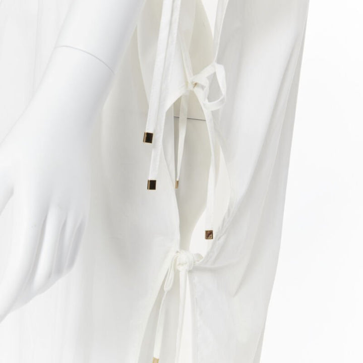 ROSETTA GETTY white cotton gold harware tie side high low casual dress XS