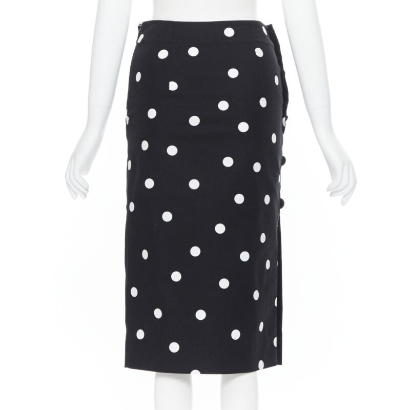 MONSE black white polka dot stif cotton button side pencil skirt US0 26"