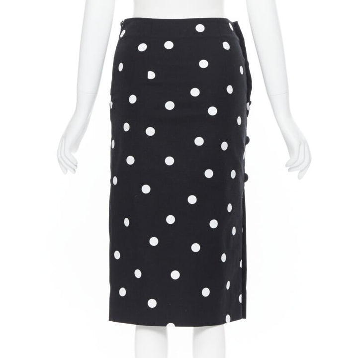 MONSE black white polka dot stif cotton button side pencil skirt US0 26"