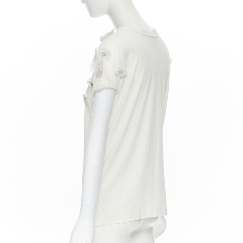LANVIN ALBER ELBAZ Collection Blanche white silk pearl crystal flower tshirt XS