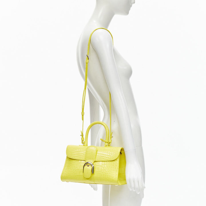 rare DELVAUX Brilliant PM Sunshine Citron yellow scaled leather crossbody bag