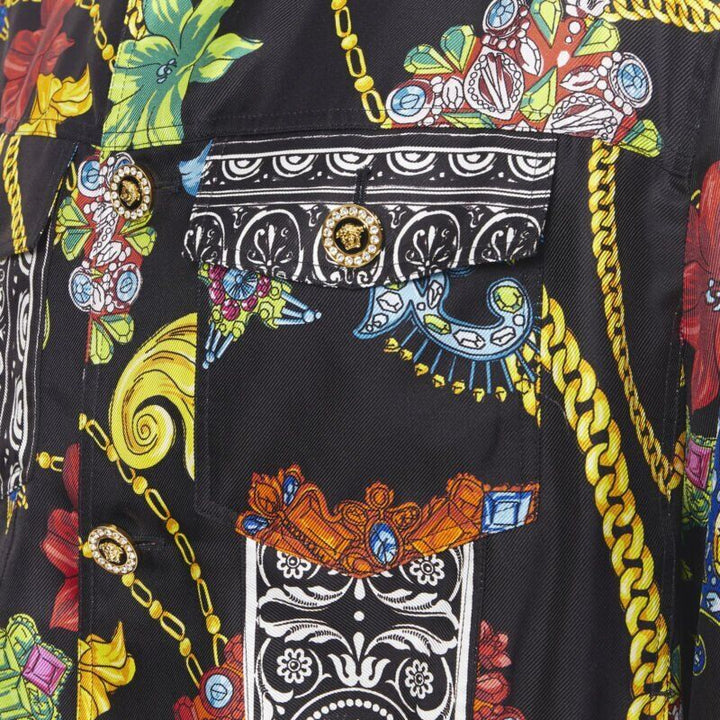 VERSACE 2019 Runway silk vintage jewel crystal Medusa button jacket EU52 XL