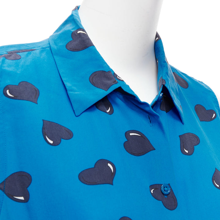 EQUIPMENT 100% silk  electric blue black heart printed sleeveless blouse M