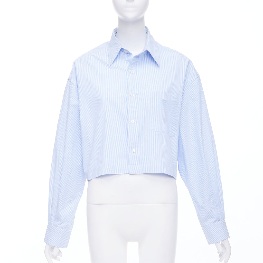 R13 SW light blue white stripe oversized cropped button up shirt S
