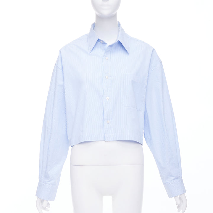 R13 SW light blue white stripe oversized cropped button up shirt S