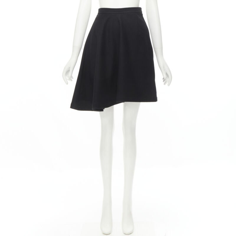 COMME DES GARCONS 1980s Vintage black wool felt asymmetric A-line flared skirt S