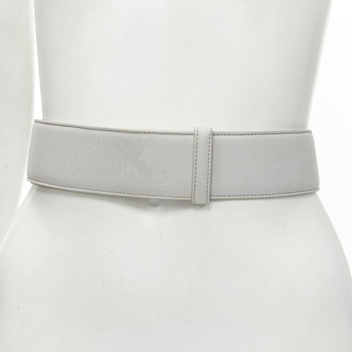 JIL SANDER light grey minimalist wide leather waist belt 75cm