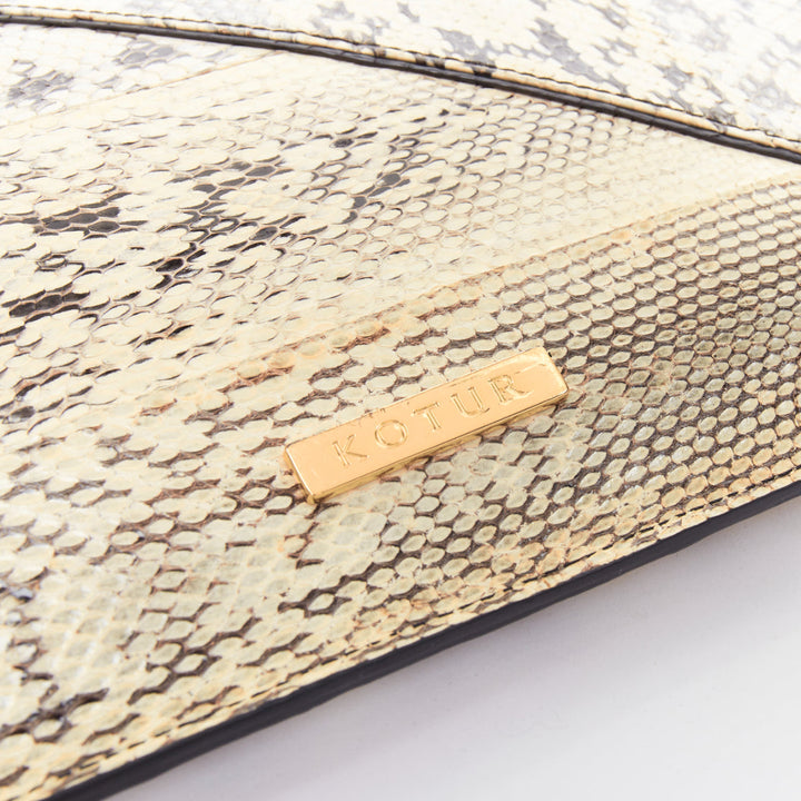 KOTUR cream black scaled leather gold zip charm pouch clutch bag