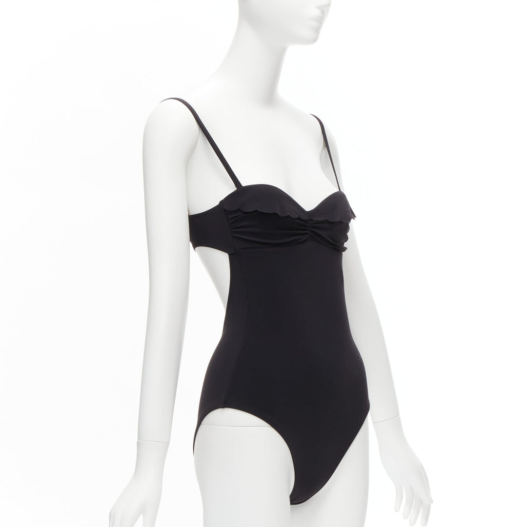 HEIDI KLEIN black gold logo clasp backless flutter one piece swimsuit US0 XS