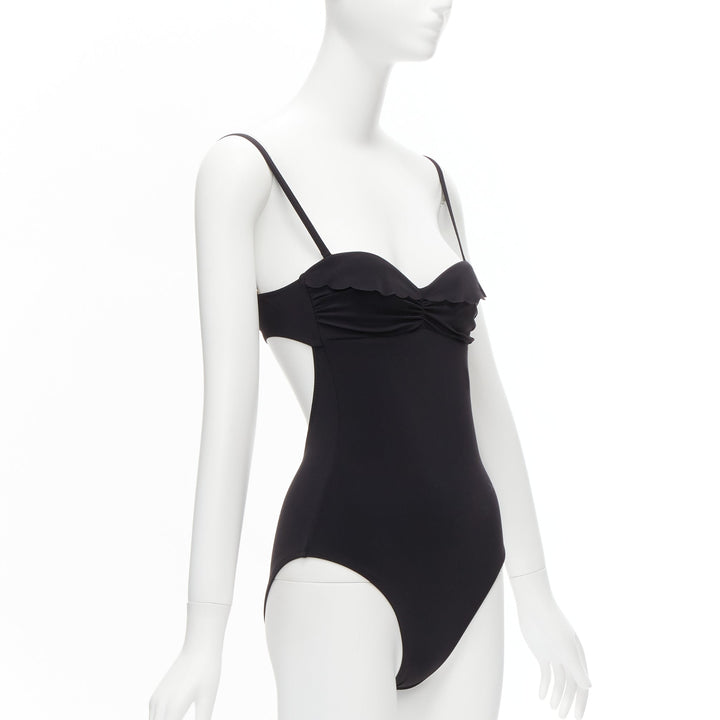 HEIDI KLEIN black gold logo clasp backless flutter one piece swimsuit US0 XS