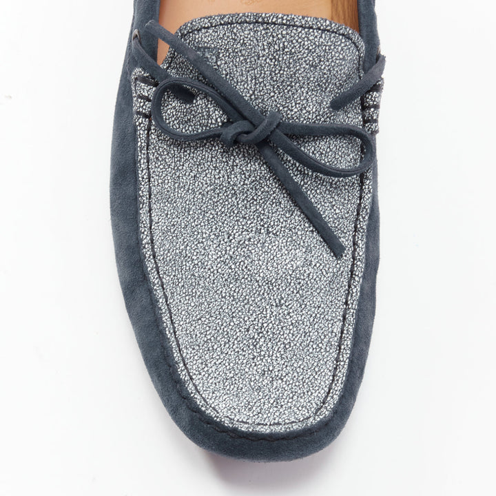 TOD'S Gommino navy suede white top dot sole driving loafers UK8 EU42