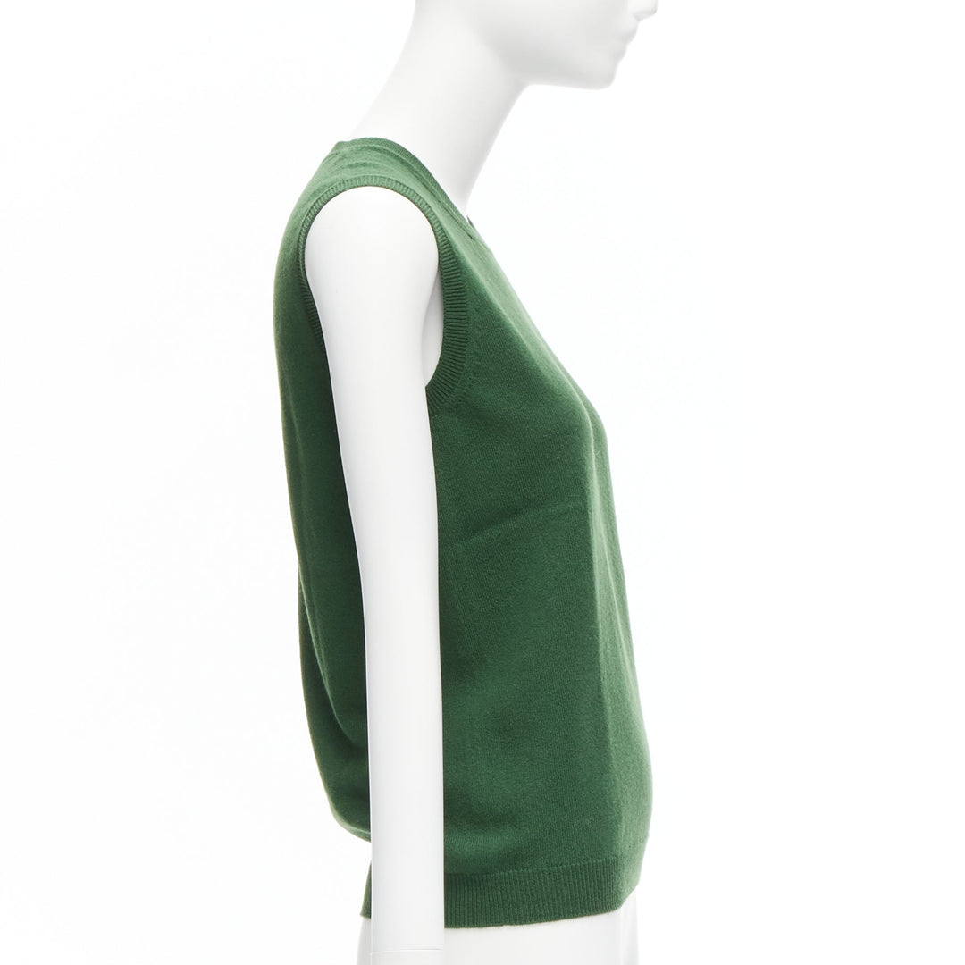 JIL SANDER 100% cashmere forest green crew neck sleeveless sweater vest FR34 XS
