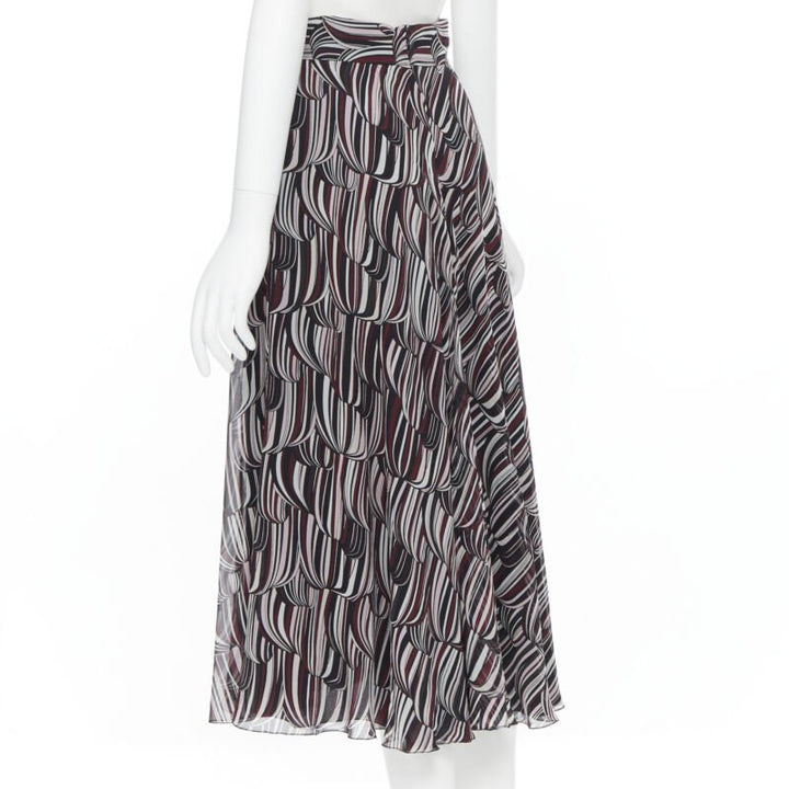GIAMBATTISTA VALLI black red tropical pattern 100% silk midi skirt IT38 XS
