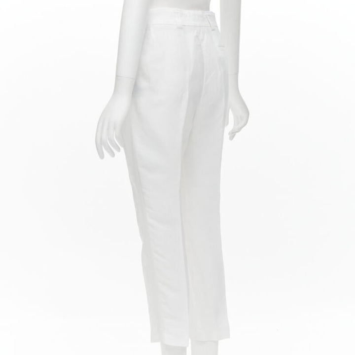 HAIDER ACKERMANN white grosgrain linen drop crotch cropped trousers FR38 S