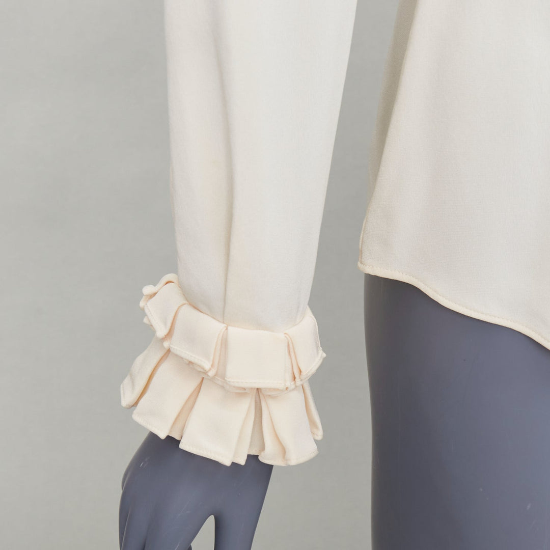 ALEXANDER MCQUEEN 100% silk cream Victorian ruffle collar darted blouse IT38 XS