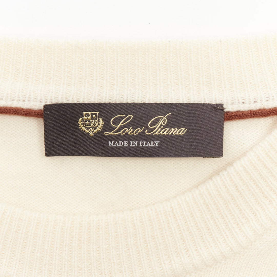 LORO PIANA 100% cashmere cream brown abstract graphic sweater IT48 M