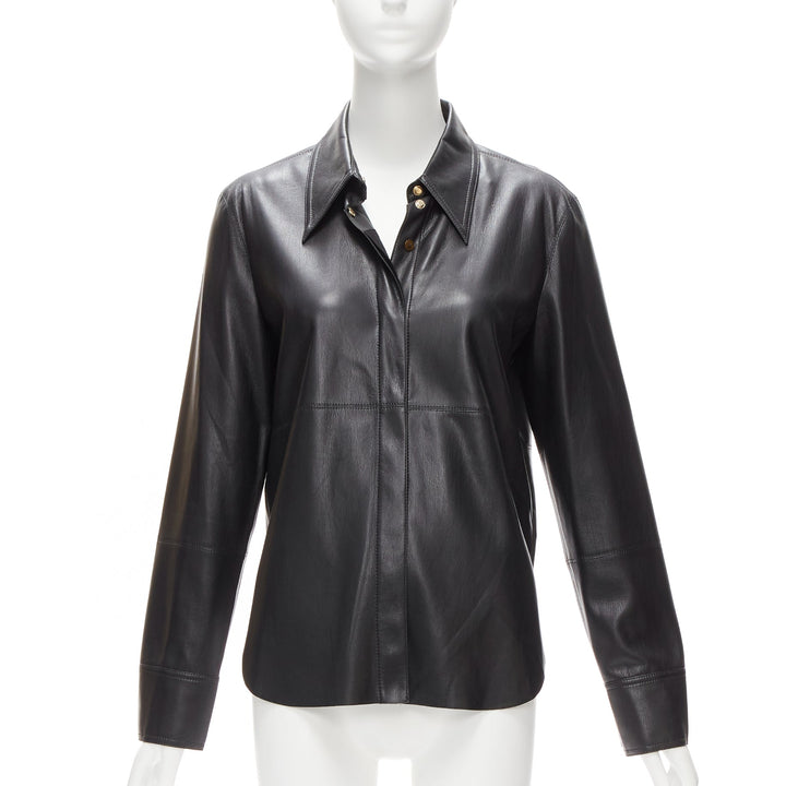 NANUSHKA black vegan leather hidden placket long sleeve shirt S