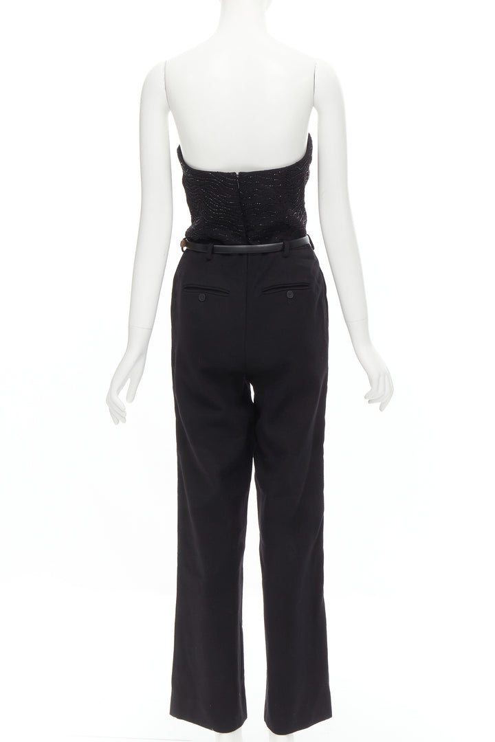 JASON WU 2014 Runway black bead embellished boned corset belted jumpsuit US2 XS