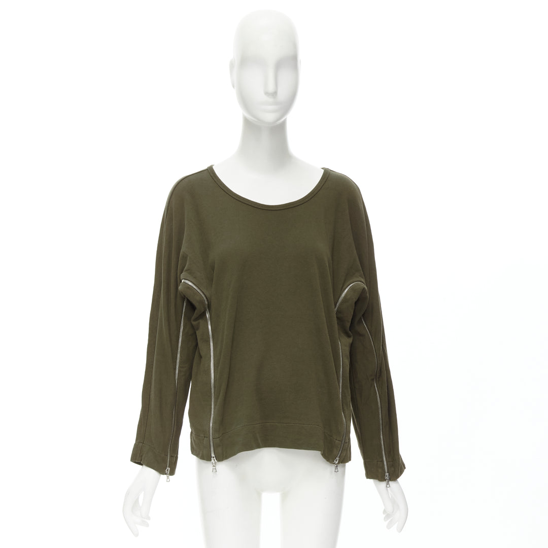 DRIES VAN NOTEN brown cotton silver zip detail sweater top M