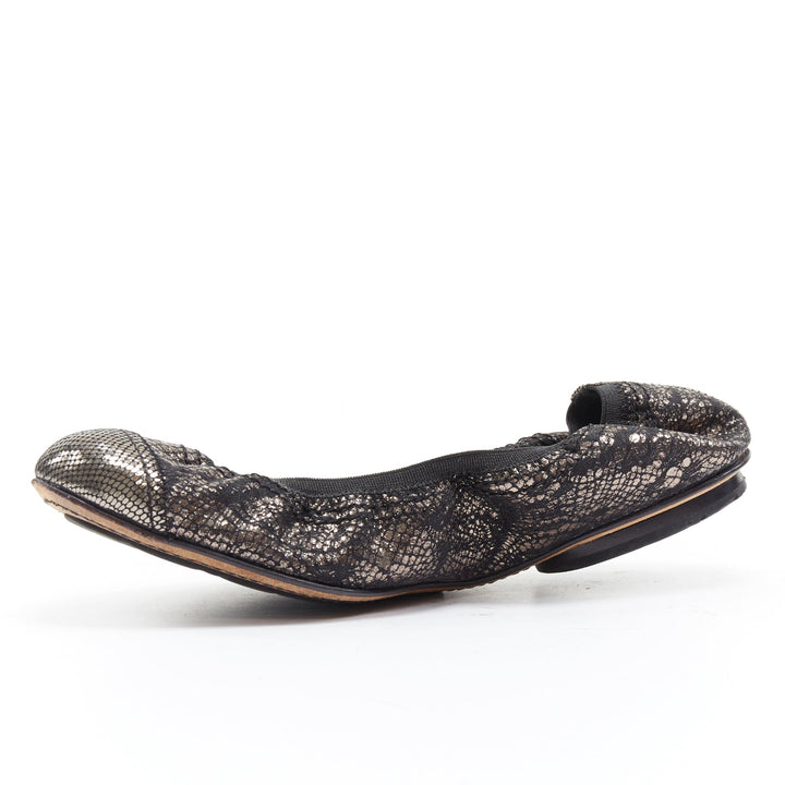 CHANEL metallic copper black print stretch fit flat ballerina flats EU36.5C