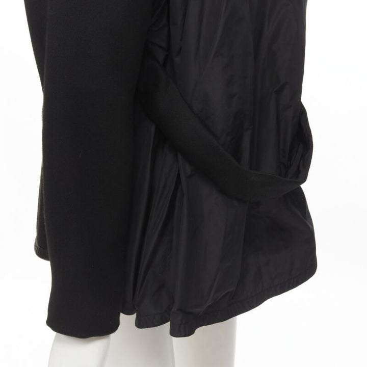 MAJE black fully shearling lined leather trim flared back coat FR36 S