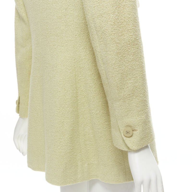 CHANEL 98C Vintage pastel yellow tweed CC button long jacket FR42 L
