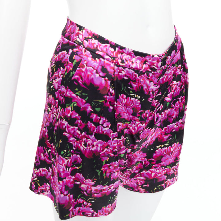 MARY KATRANTZOU 100% silk photographic floral print high waisted shorts UK6 XS