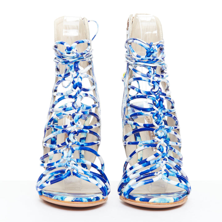 SOPHIA WEBSTER Lacey Oceana Cage blue printed sctappy heels EU38 Zendaya