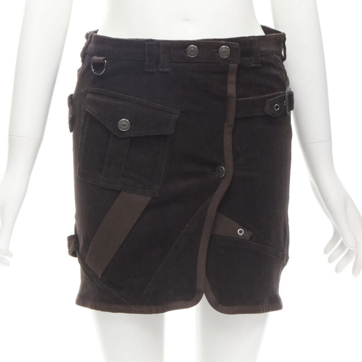 BURBERRY LONDON brown corduroy deconstructed trench mini skirt UK6 US4 S