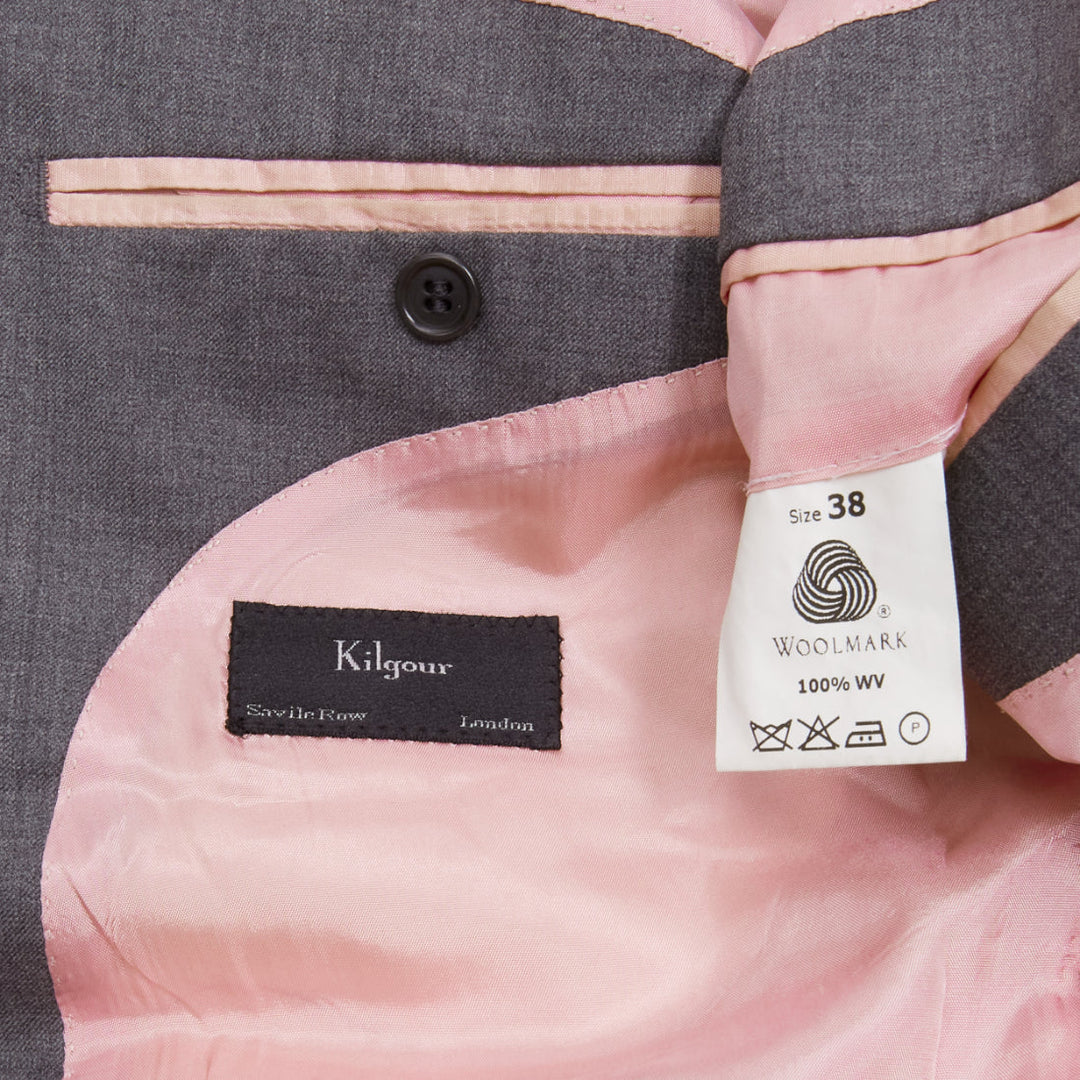 KILGOUR Saville Row grey virgin wool pink lining blazer jacket UK38 M
