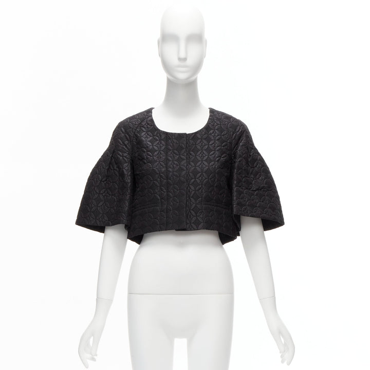 CHLOE black floral jacquard bell sleeve round neck cropped jacket FR34 XS