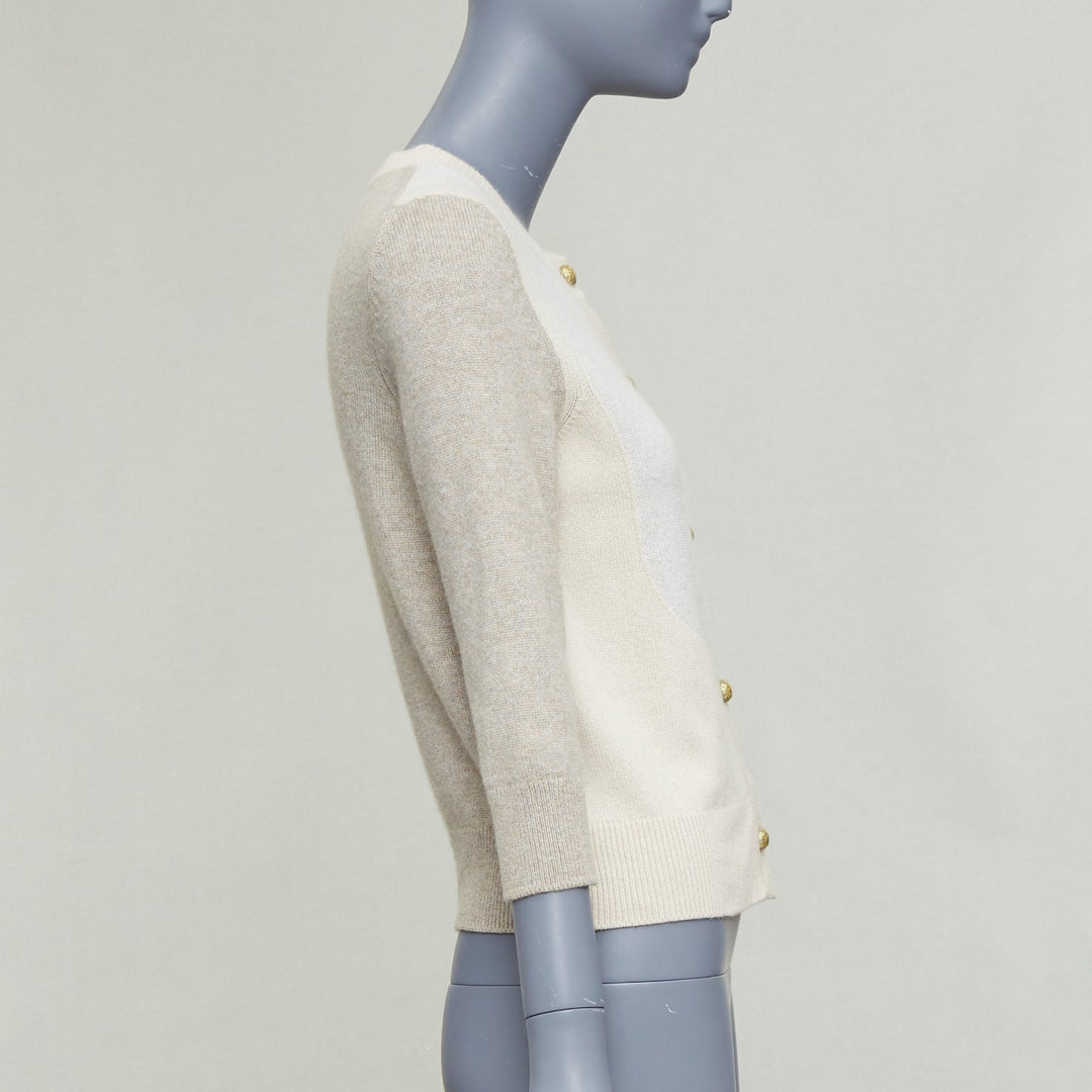 CHANEL 100% cashmere beige cream colorblocked CC buttons cardigan FR36 S