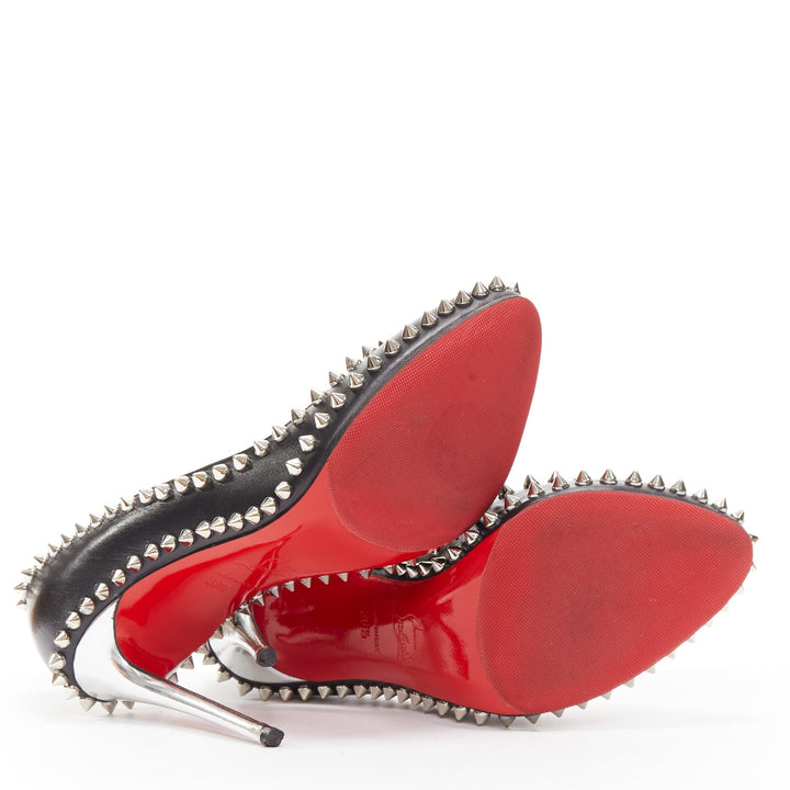 CHRISTIAN LOUBOUTIN Dorispiky black silver punk spike stud round pump EU36.5